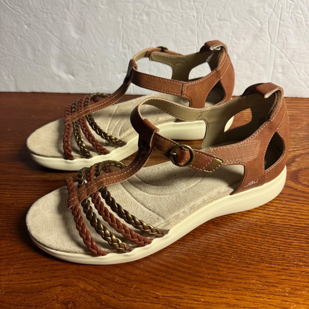 JBU Jambu Prague Brown Braided T-Strap Memory Foam Sandals Womens 10M B3PRG18